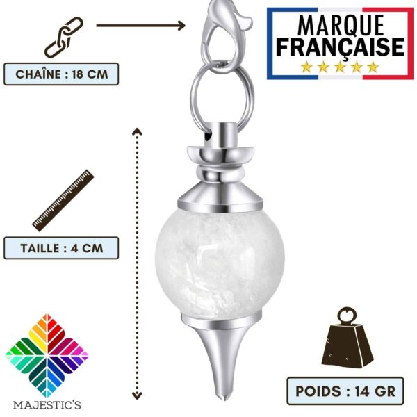 pendule divinatoire cristal de roche quartz blanc sephoroton majestic's